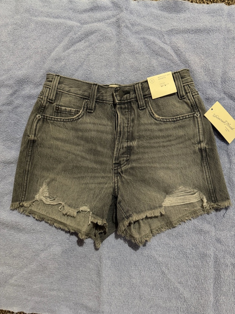 NWT High-Rise, Cut-off Distressed Grey wash Women's Denim Shorts, size 2